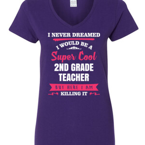 Super Cool 2nd Grade Teacher - Gildan - 5V00L (DTG) - 100% Cotton V Neck T Shirt