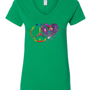 Peace Love Kindergarten - Full Color - Gildan - 5V00L (DTG) - 100% Cotton V Neck T Shirt