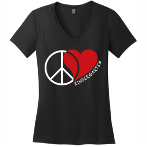 Peace Love Kindergarten  - District Made® - Ladies Perfect Weight® V-Neck Tee - DTG